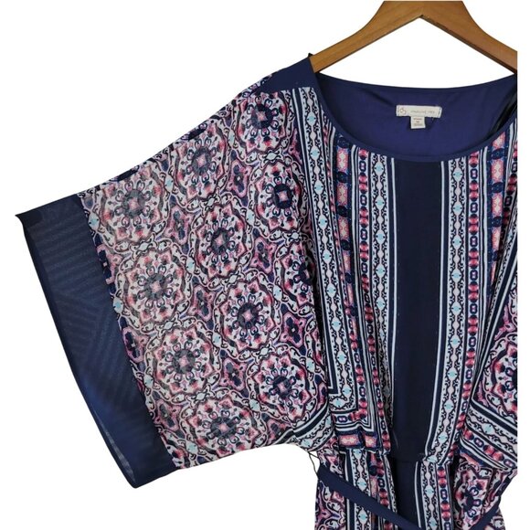 Dressbarn Chiffon Mixed Print‎ Kimono Sleeve Dress with Tie Size 14W 1X Plus - Picture 4 of 9